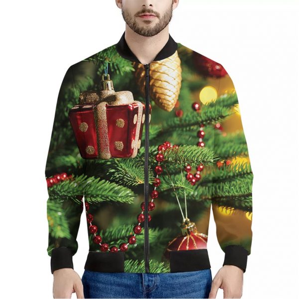 Xmas Tree Print Bomber Jacket