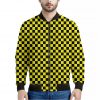 Yellow And Black Checkered Pattern Print Bomber Jacket