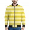 Yellow And White Striped Pattern Print Bomber Jacket