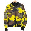 Yellow Brown And Black Camouflage Print Bomber Jacket