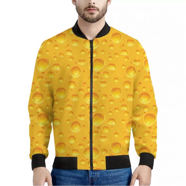 Yellow Cheese Print Bomber Jacket