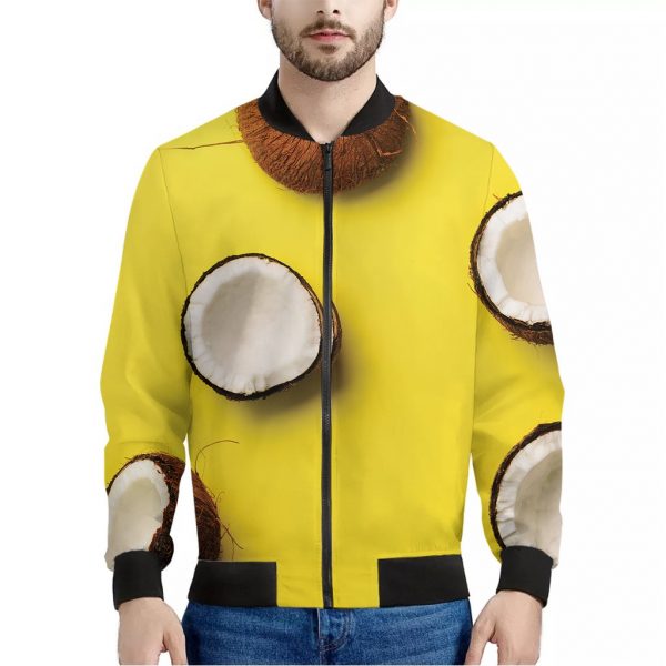 Yellow Coconut Pattern Print Bomber Jacket