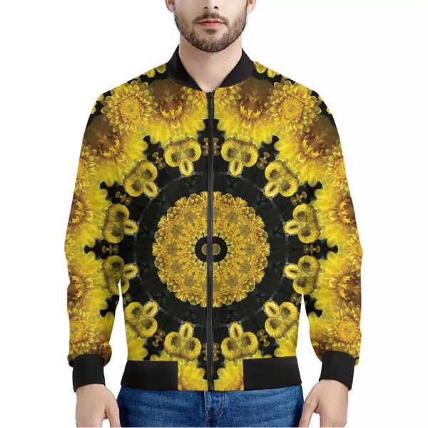 Yellow Flower Kaleidoscope Print Bomber Jacket