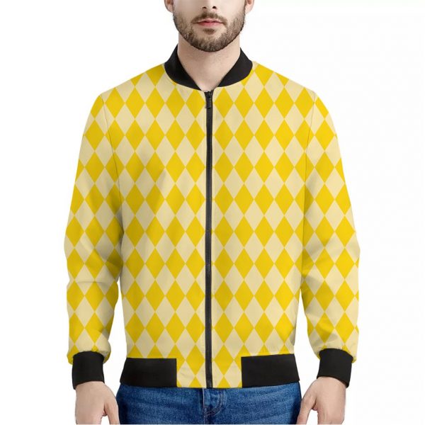 Yellow Harlequin Pattern Print Bomber Jacket