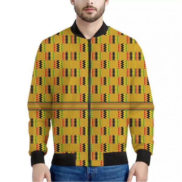 Yellow Kente Pattern Print Bomber Jacket