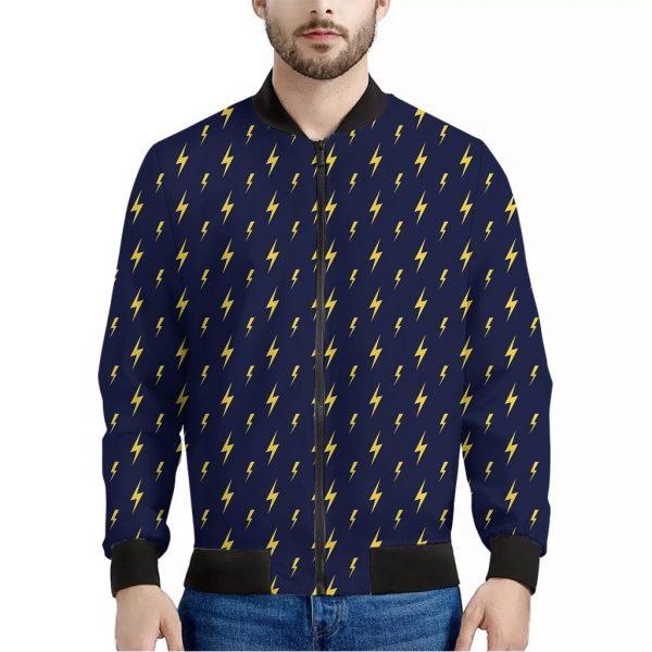Yellow Lightning Bolts Pattern Print Bomber Jacket