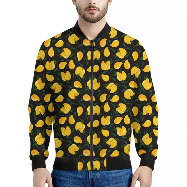 Yellow Mango Fruit Pattern Print Bomber Jacket