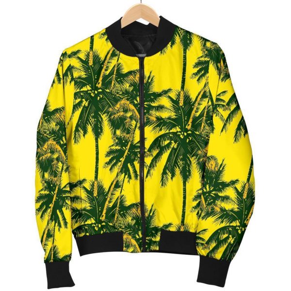 Yellow Palm Tree Pattern Print Bomber Jacket