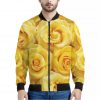 Yellow Rose Print Bomber Jacket