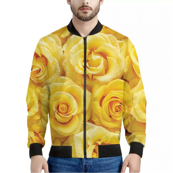 Yellow Rose Print Bomber Jacket
