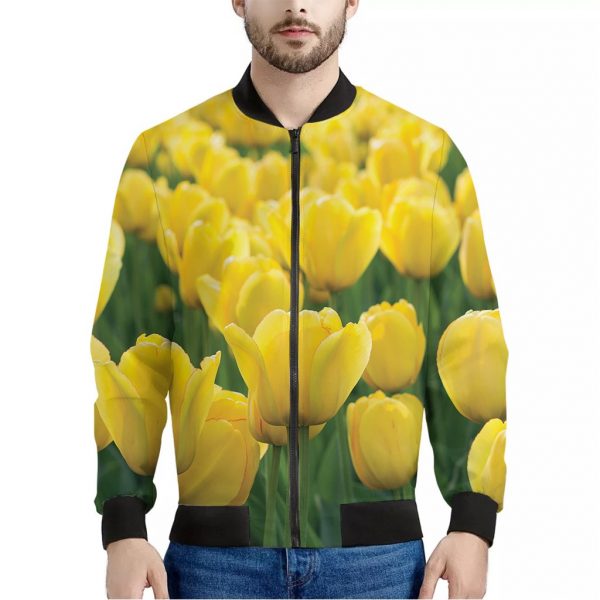 Yellow Tulip Print Bomber Jacket
