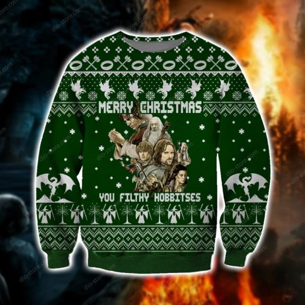You Filthy Hobbitses Knitting Pattern 3D Print Ugly Christmas Sweatshirt