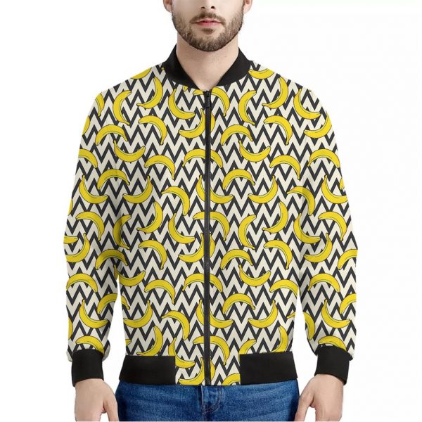 Zigzag Banana Pattern Print Bomber Jacket