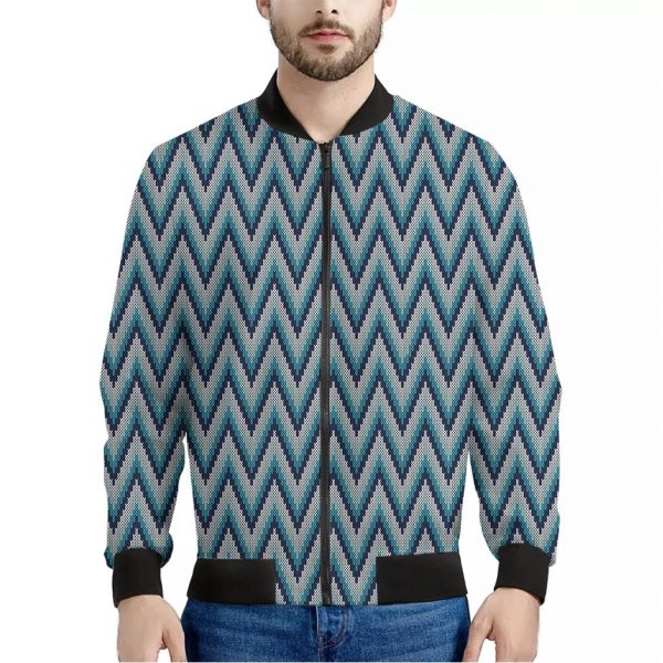Zigzag Knitted Pattern Print Bomber Jacket