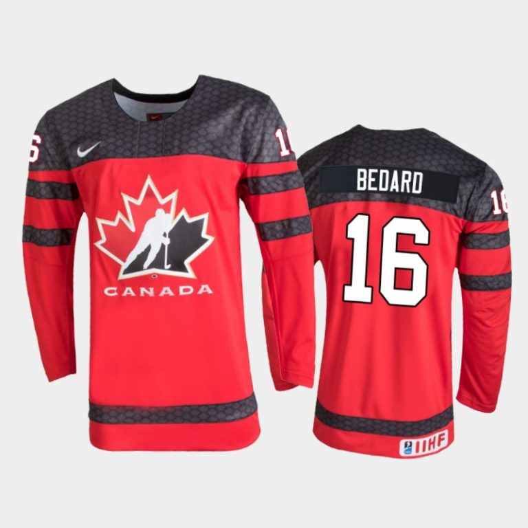 Men Canada Hockey Connor Bedard 2022 IIHF World Junior Championship Red Away Jersey #16