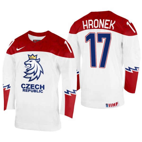 Men Czechia Hockey Filip Hronek 2022 IIHF World Championship White #17 Jersey Home