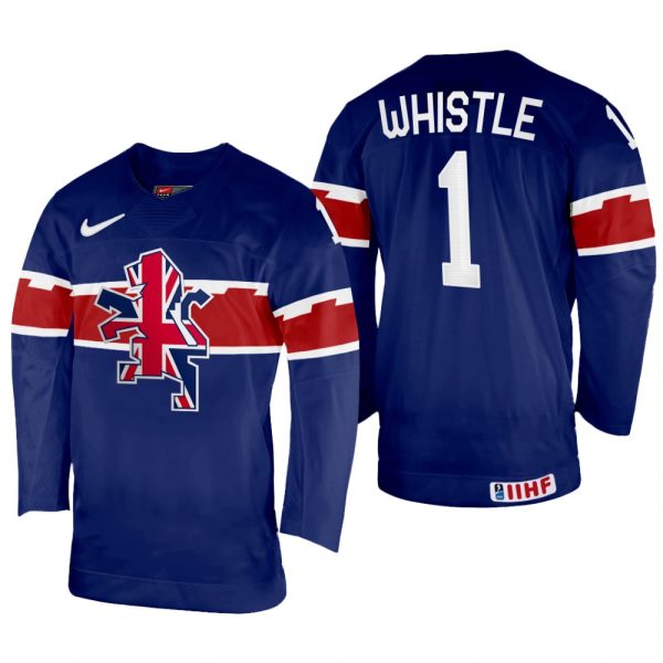 Men Jackson Whistle Great Britain Hockey Navy Away Jersey 2022 IIHF World Championship