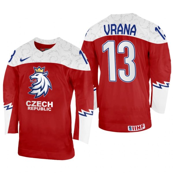 Men Jakub Vrana Czechia Hockey Red Away Jersey 2022 IIHF World Championship