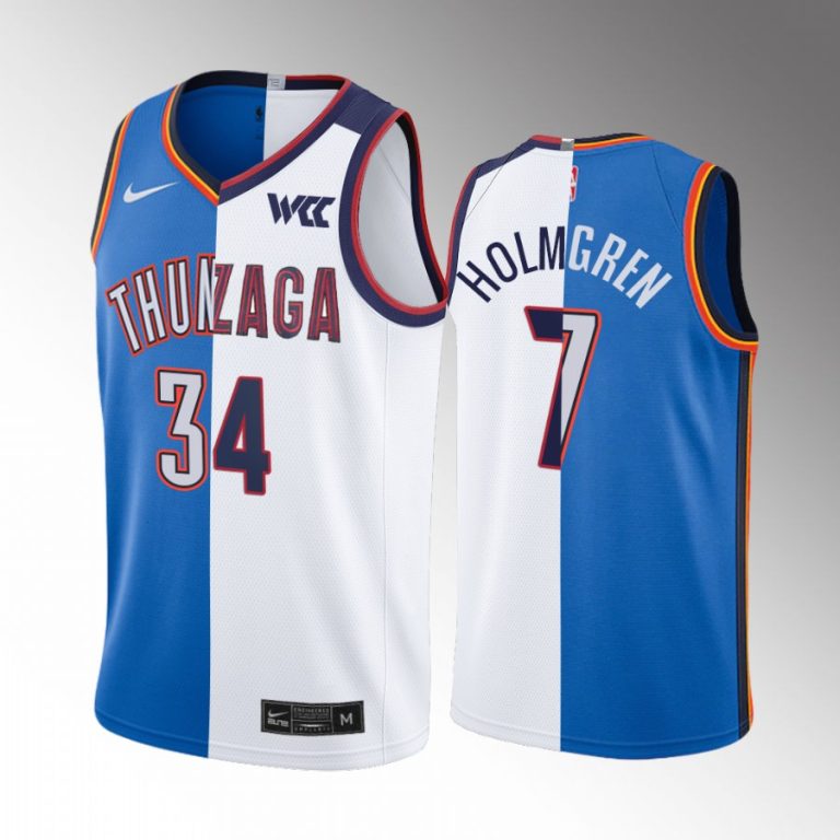 Thunder X Gonzaga Chet Holmgren 2022 NBA Draft Blue White #34 Jersey ...