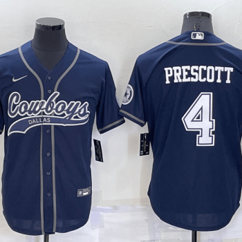 Men Dallas Cowboys #4 Dak Prescott Navy Blue Stitched Cool Base Baseball Jersey