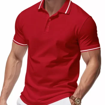 Men's Full Size Contrast Trim Short Sleeve Polo Plus Size