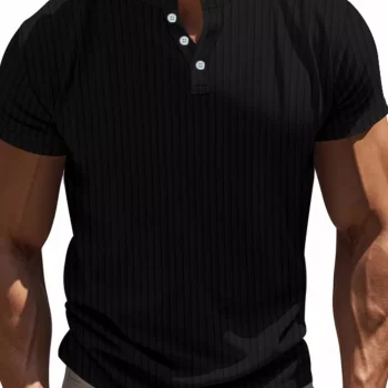 Men's Full Size Ribbed Button-Down Casual T-Shirt Plus Size