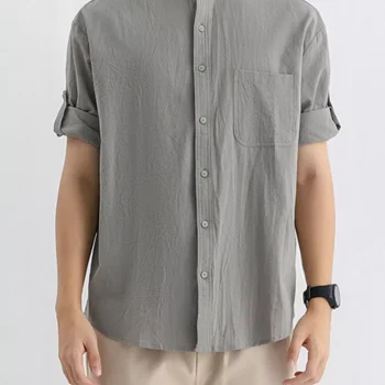 Men's Plus Size Casual Button Up Roll Up Sleeve Shirt