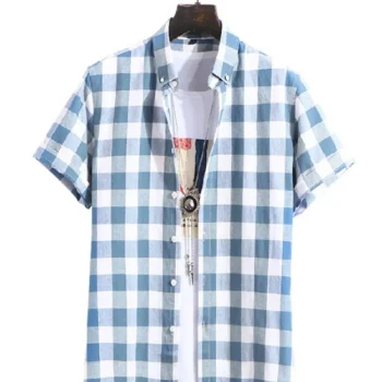 Men's Plus Size Casual Plaid Short Sleeve Shirt