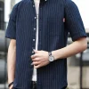 Men's Plus Size Casual Striped Short Sleeve Shirt