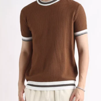 Men's Plus Size Contrast Trim Shorts Sleeve T-Shirt