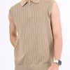 Men's Plus Size Knitted Polo Collar Zip-Up Sleeveless Top