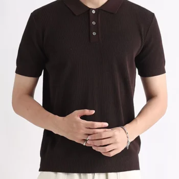Men's Plus Size Ribbed Knit Slim Fit Polo