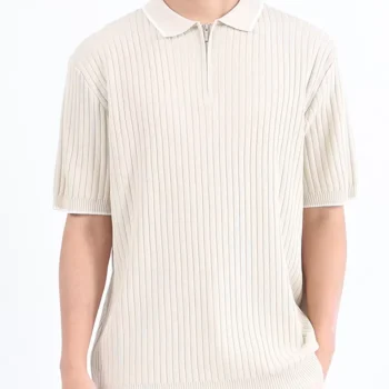 Men's Plus Size Ribbed Knit Zip-Up Polo