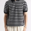 Men's Plus Size Striped Half-Zip Casual Polo