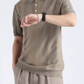 Men's Plus Size Striped Knit Short Sleeve Polo