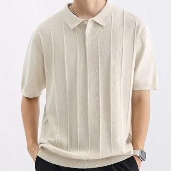 Men's Plus Size Textured Knit Short Sleeve Polo