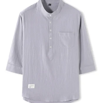 Men's Full Size Casual Mandarin Collar 3/4 Sleeve Shirt Plus Size