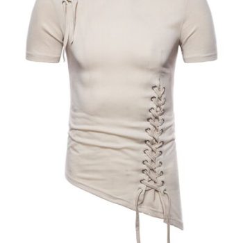Men's Lace-Up Asymmetric Hem T-Shirt