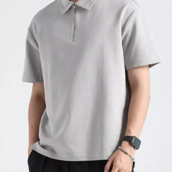 Men's Plus Size Casual Zipper Polo