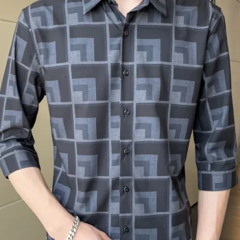 Men's Plus Size Geometric Pattern Button Up Casual Shirt