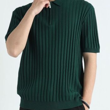 Men's Plus Size Ribbed Knit Short Sleeve Polo
