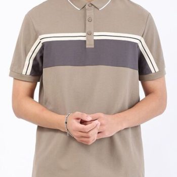 Men's Plus Size Striped Button Detail Casual Polo Shirt