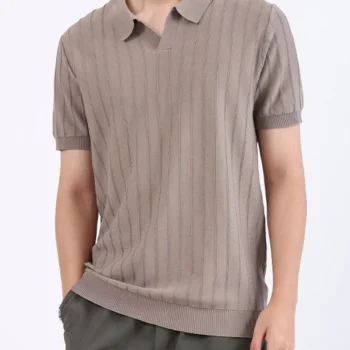 Men's Plus Size Striped Knitted Polo