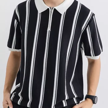 Men's Plus Size Striped Short Sleeve Polo