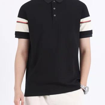 Men's Plus Size Striped Sleeve Casual Polo