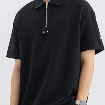Men's Plus Size Zipper Short Sleeve Polo Shirt