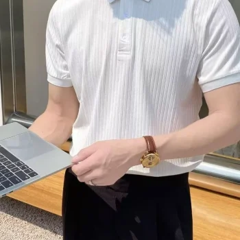 Men's Textured Slim Fit Button Detail Polo